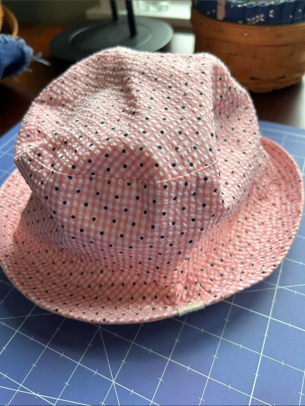 Beachwear hats bucket sear sucker fabric by Shell Flower  blue jean hat tattered